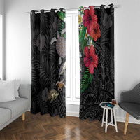 Hawaiian Tropical Plants and Turtles Window Curtain Polynesian Art Motifs LT03 With Grommets Black - Polynesian Pride
