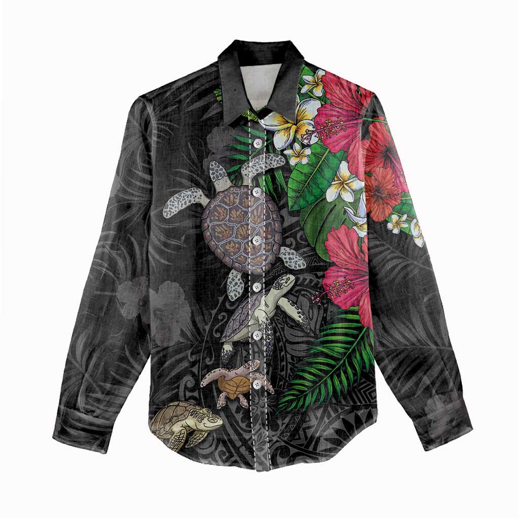 Hawaiian Tropical Plants and Turtles Women Casual Shirt Polynesian Art Motifs LT03 - Polynesian Pride