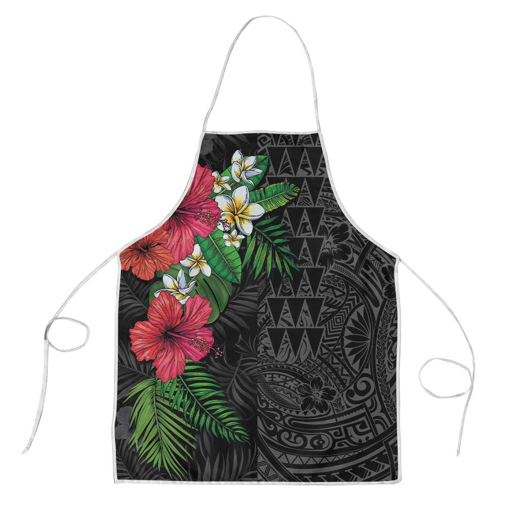 Hawaiian Tropical Plants Apron Kakau Tattoo and Polynesian Pattern Half Black Color LT03 Black - Polynesian Pride