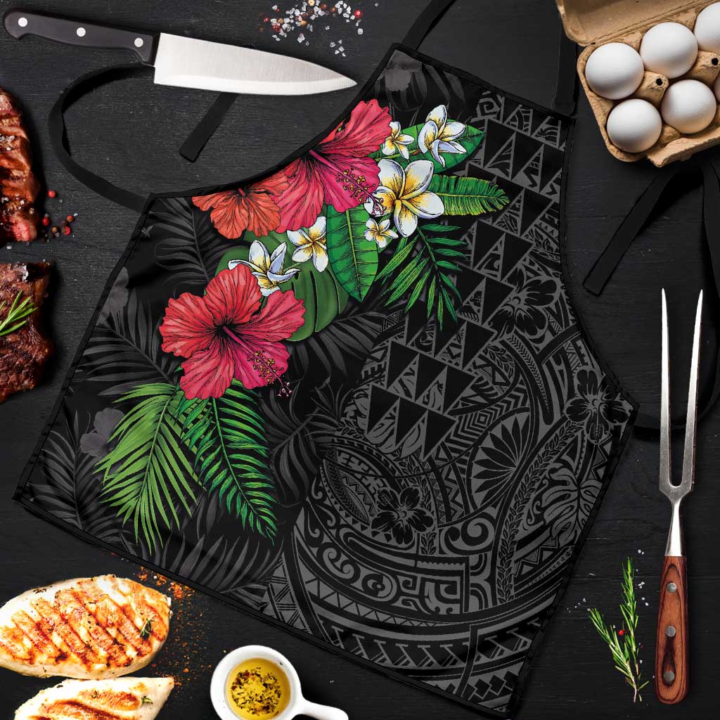 Hawaiian Tropical Plants Apron Kakau Tattoo and Polynesian Pattern Half Black Color LT03 Black - Polynesian Pride