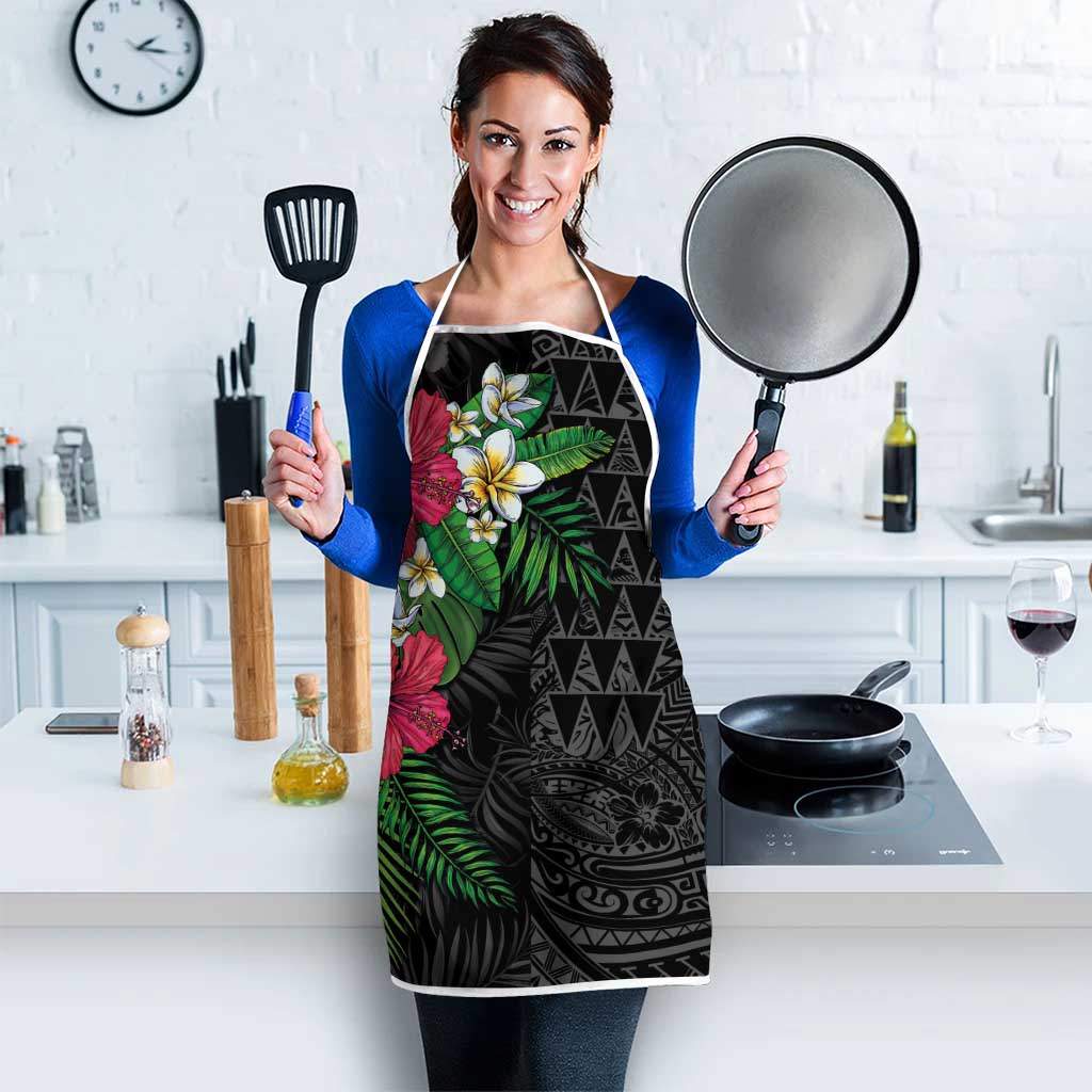 Hawaiian Tropical Plants Apron Kakau Tattoo and Polynesian Pattern Half Black Color LT03 - Polynesian Pride