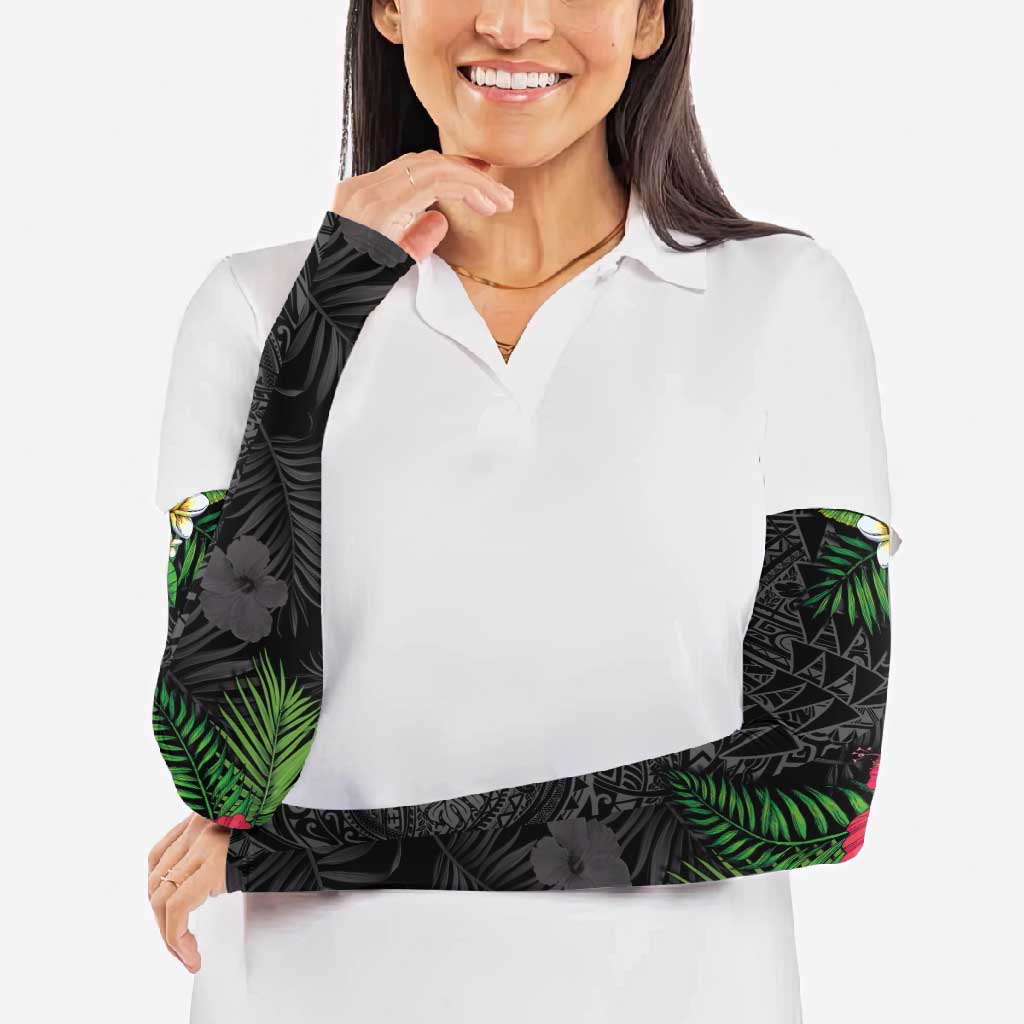 Hawaiian Tropical Plants Arm Sleeves Kakau Tattoo and Polynesian Pattern Half Black Color LT03 - Polynesian Pride
