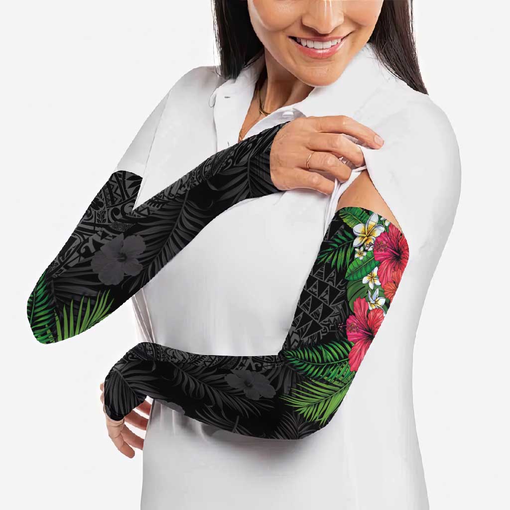 Hawaiian Tropical Plants Arm Sleeves Kakau Tattoo and Polynesian Pattern Half Black Color LT03 - Polynesian Pride