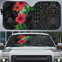 Hawaiian Tropical Plants Auto Sun Shade Kakau Tattoo and Polynesian Pattern Half Black Color LT03 Black - Polynesian Pride
