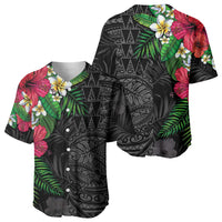 Hawaiian Tropical Plants Baseball Jersey Kakau Tattoo and Polynesian Pattern Half Black Color LT03 - Polynesian Pride