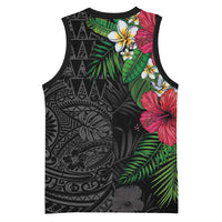 Hawaiian Tropical Plants Basketball Jersey Kakau Tattoo and Polynesian Pattern Half Black Color LT03 - Polynesian Pride