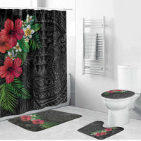 Hawaiian Tropical Plants Bathroom Set Kakau Tattoo and Polynesian Pattern Half Black Color LT03 Bathroom Set (4 pcs) Black - Polynesian Pride