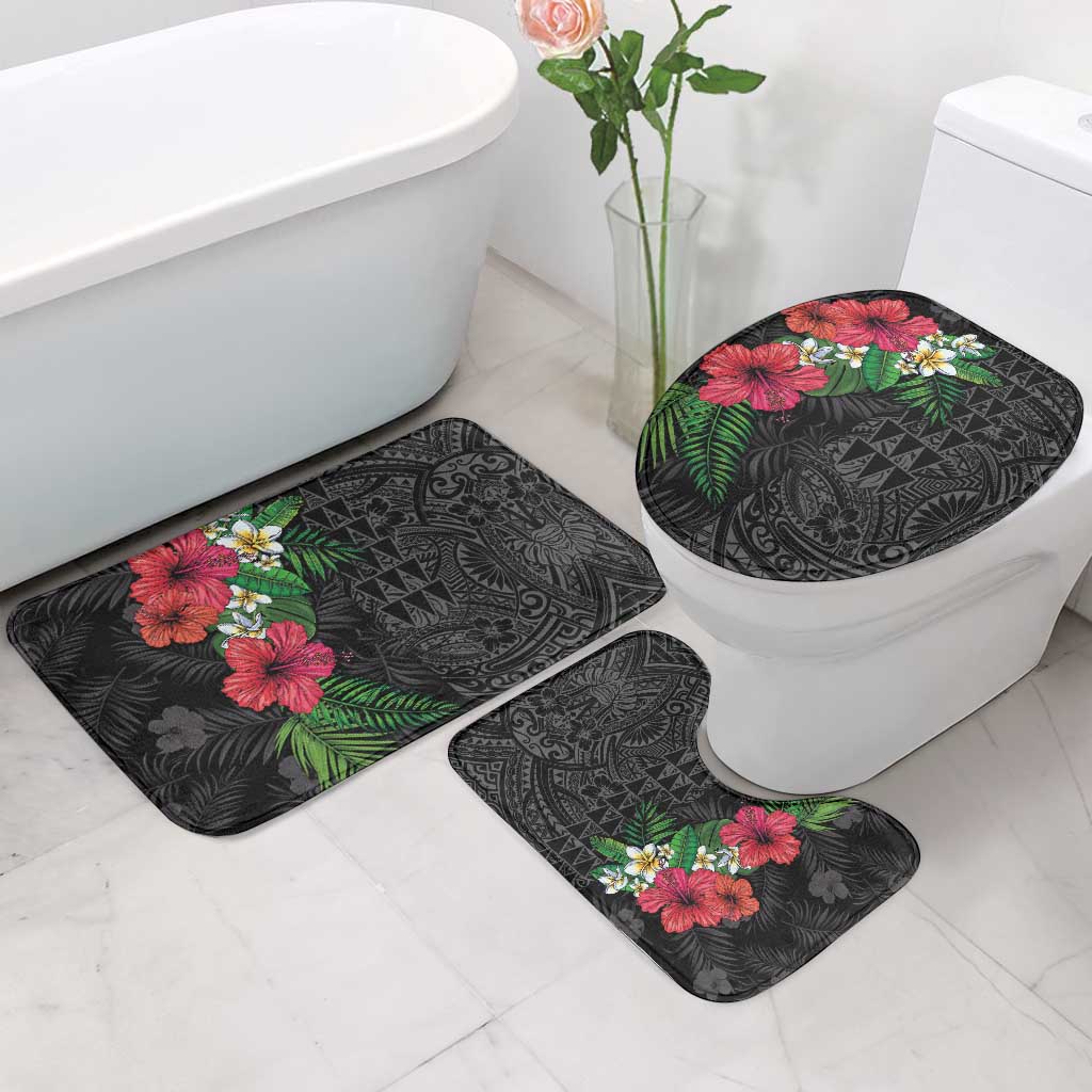 Hawaiian Tropical Plants Bathroom Set Kakau Tattoo and Polynesian Pattern Half Black Color LT03 - Polynesian Pride