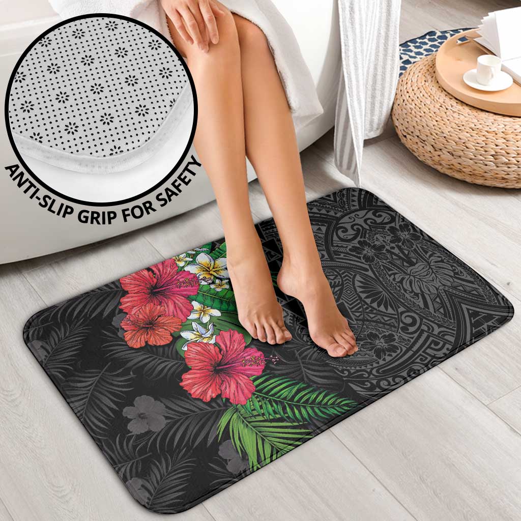 Hawaiian Tropical Plants Bathroom Set Kakau Tattoo and Polynesian Pattern Half Black Color LT03 - Polynesian Pride