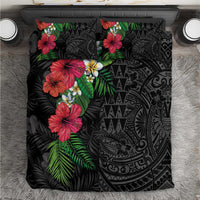 Hawaiian Tropical Plants Bedding Set Kakau Tattoo and Polynesian Pattern Half Black Color LT03 Black - Polynesian Pride