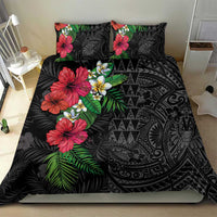 Hawaiian Tropical Plants Bedding Set Kakau Tattoo and Polynesian Pattern Half Black Color LT03 - Polynesian Pride