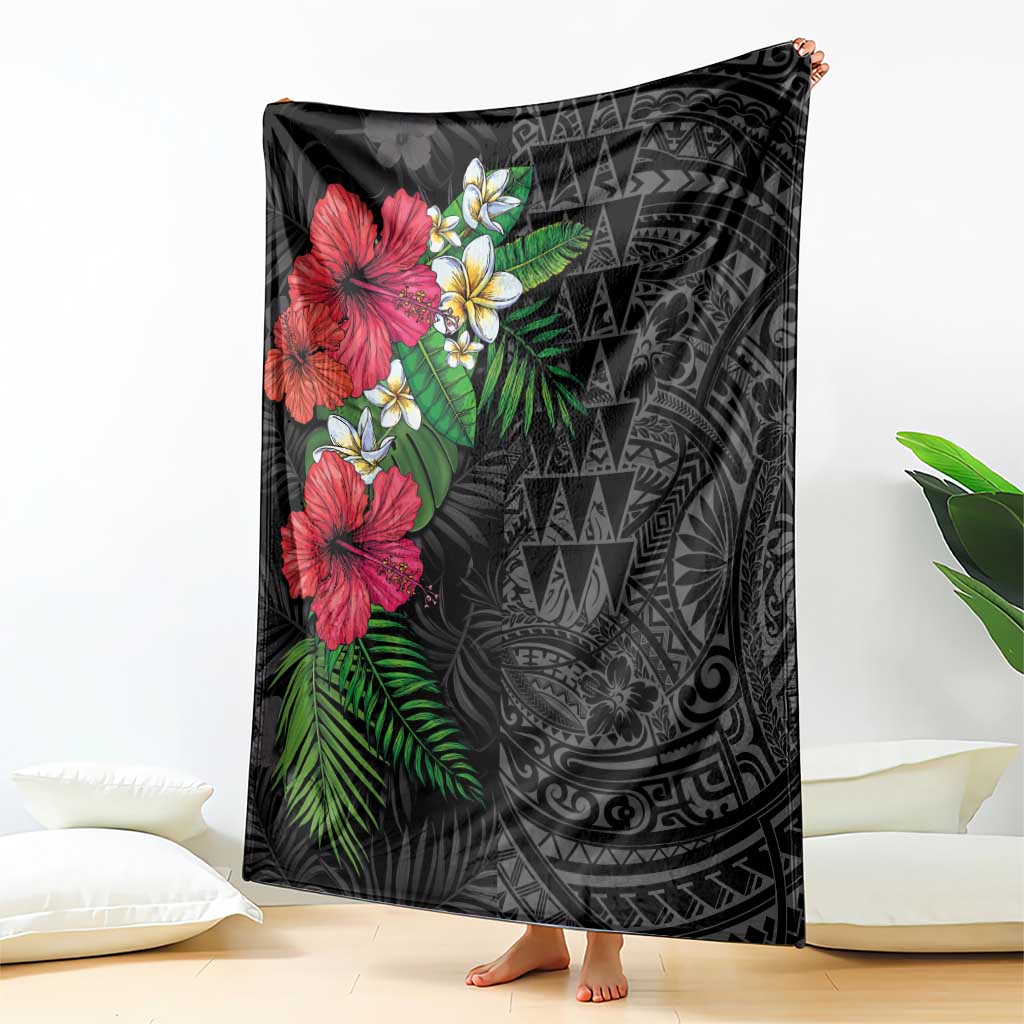 Hawaiian Tropical Plants Blanket Kakau Tattoo and Polynesian Pattern Half Black Color LT03 - Polynesian Pride
