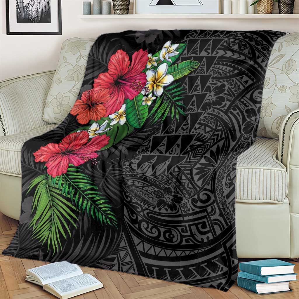 Hawaiian Tropical Plants Blanket Kakau Tattoo and Polynesian Pattern Half Black Color LT03 - Polynesian Pride