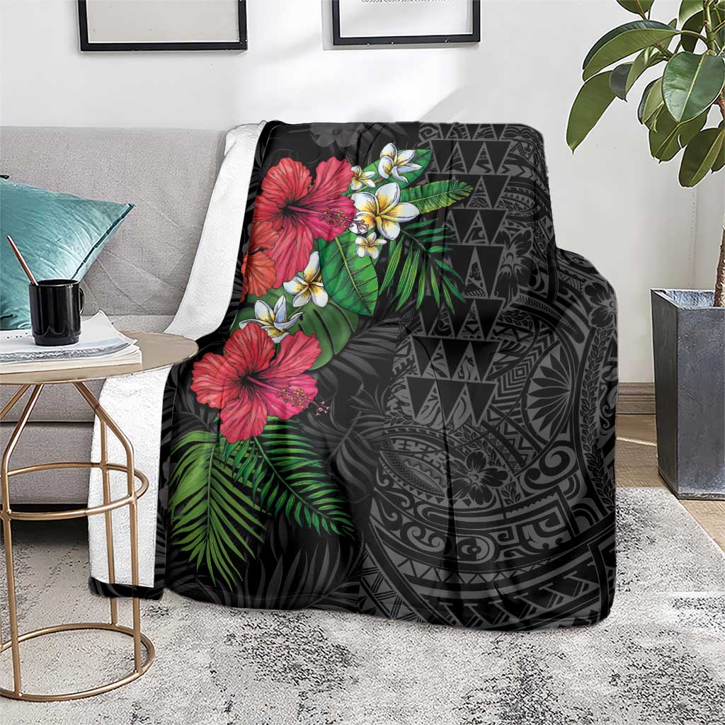 Hawaiian Tropical Plants Blanket Kakau Tattoo and Polynesian Pattern Half Black Color LT03 - Polynesian Pride