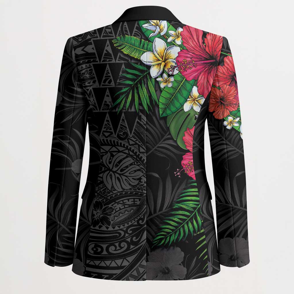 Hawaiian Tropical Plants Blazer Kakau Tattoo and Polynesian Pattern Half Black Color LT03 - Polynesian Pride