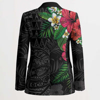 Hawaiian Tropical Plants Blazer Kakau Tattoo and Polynesian Pattern Half Black Color LT03 - Polynesian Pride