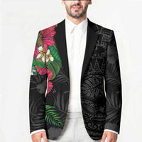 Hawaiian Tropical Plants Blazer Kakau Tattoo and Polynesian Pattern Half Black Color LT03 - Polynesian Pride