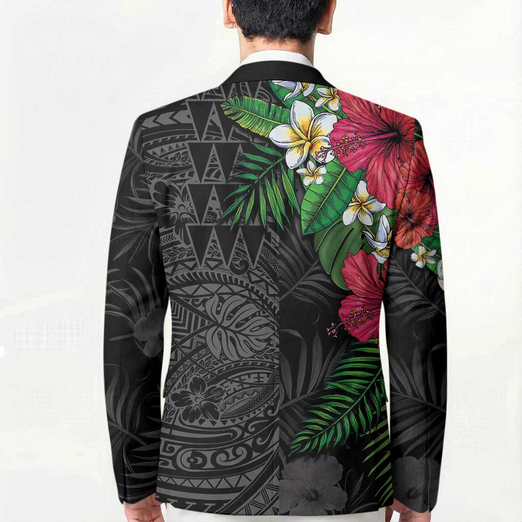 Hawaiian Tropical Plants Blazer Kakau Tattoo and Polynesian Pattern Half Black Color LT03 - Polynesian Pride