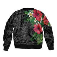 Hawaiian Tropical Plants Bomber Jacket Kakau Tattoo and Polynesian Pattern Half Black Color LT03 - Polynesian Pride