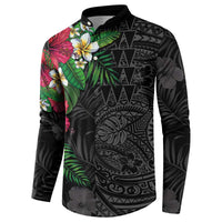 Hawaiian Tropical Plants Button Sweatshirt Kakau Tattoo and Polynesian Pattern Half Black Color LT03 - Polynesian Pride