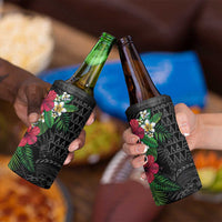 Hawaiian Tropical Plants 4 in 1 Can Cooler Tumbler Kakau Tattoo and Polynesian Pattern Half Black Color LT03 - Polynesian Pride