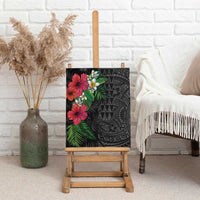 Hawaiian Tropical Plants Canvas Wall Art Kakau Tattoo and Polynesian Pattern Half Black Color LT03 - Polynesian Pride