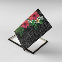 Hawaiian Tropical Plants Canvas Wall Art Kakau Tattoo and Polynesian Pattern Half Black Color LT03 With Frame Black - Polynesian Pride