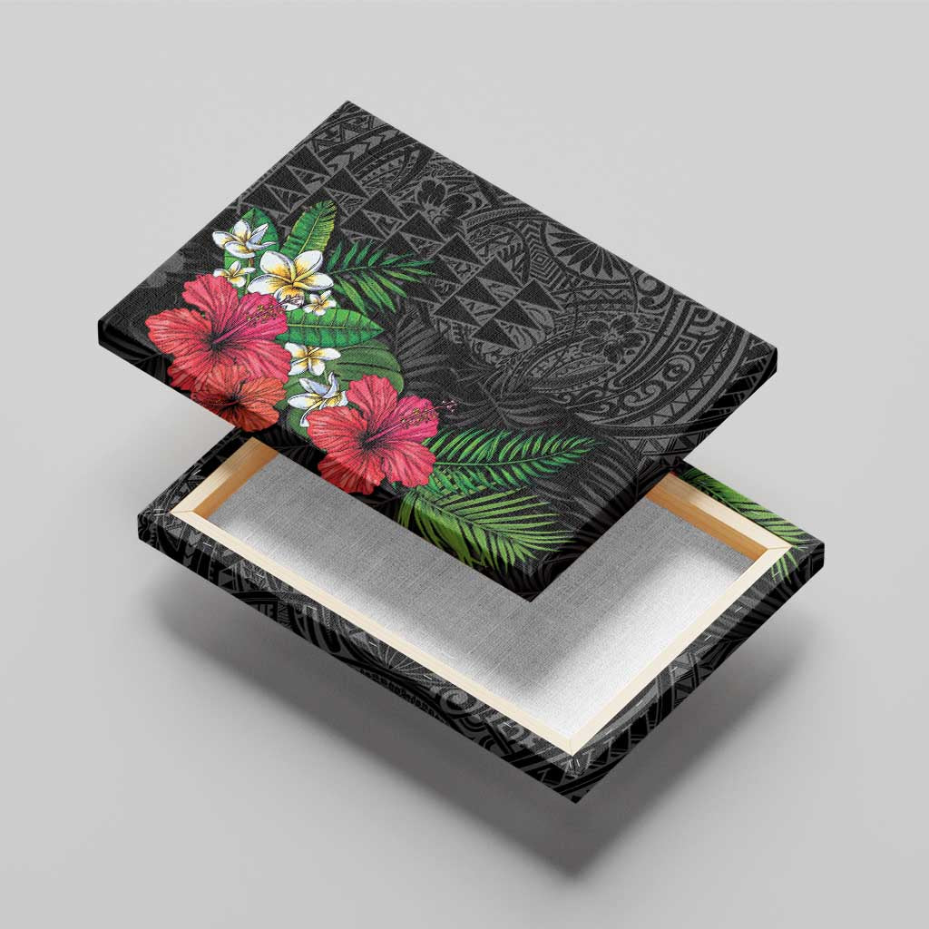 Hawaiian Tropical Plants Canvas Wall Art Kakau Tattoo and Polynesian Pattern Half Black Color LT03 - Polynesian Pride