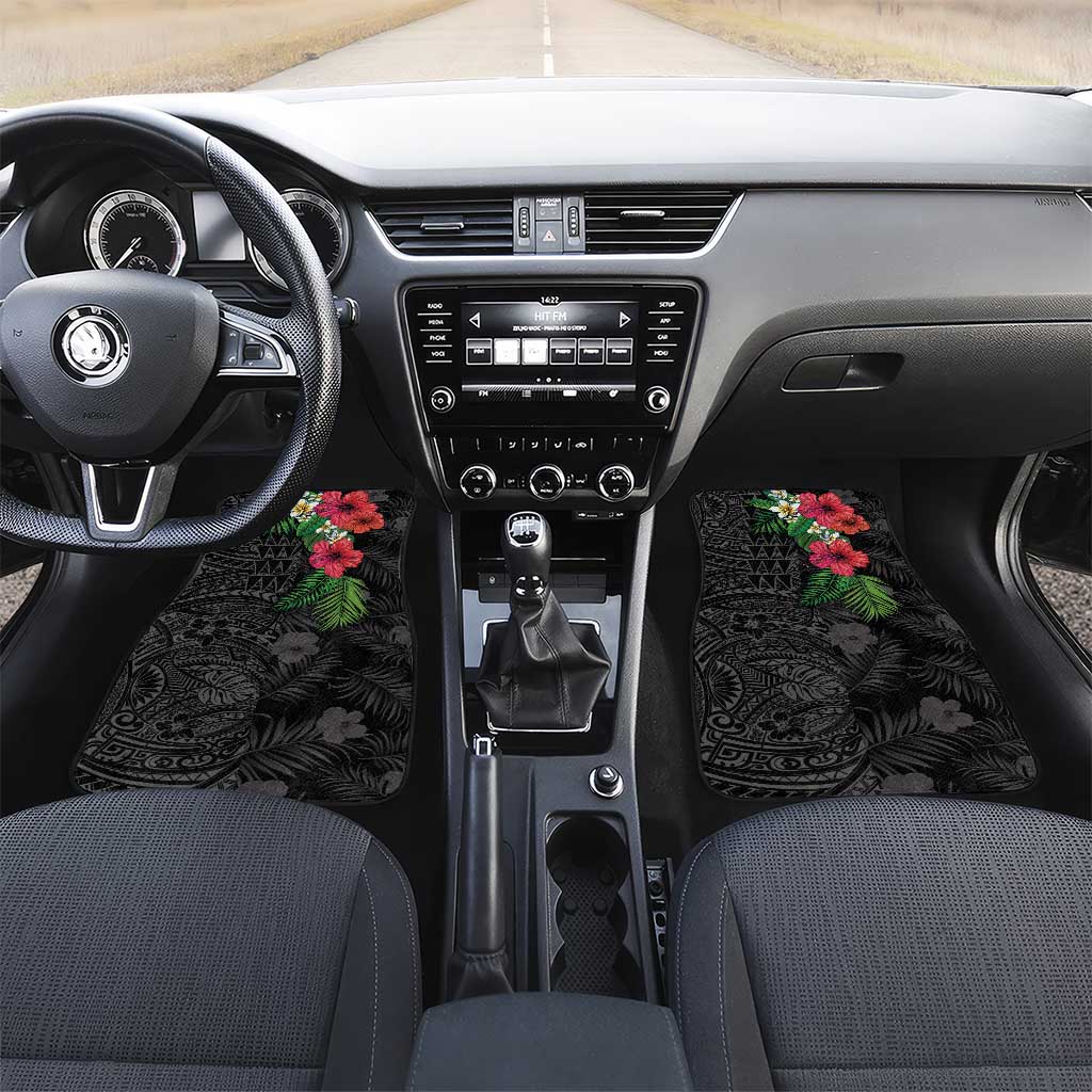 Hawaiian Tropical Plants Car Mats Kakau Tattoo and Polynesian Pattern Half Black Color LT03 Set 2pcs - Front Black - Polynesian Pride