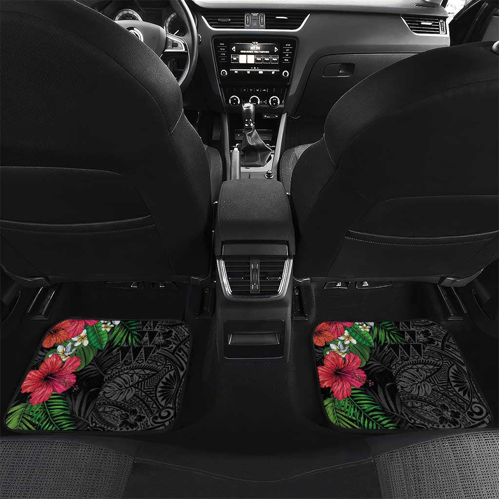 Hawaiian Tropical Plants Car Mats Kakau Tattoo and Polynesian Pattern Half Black Color LT03 Set 2pcs - Back Black - Polynesian Pride