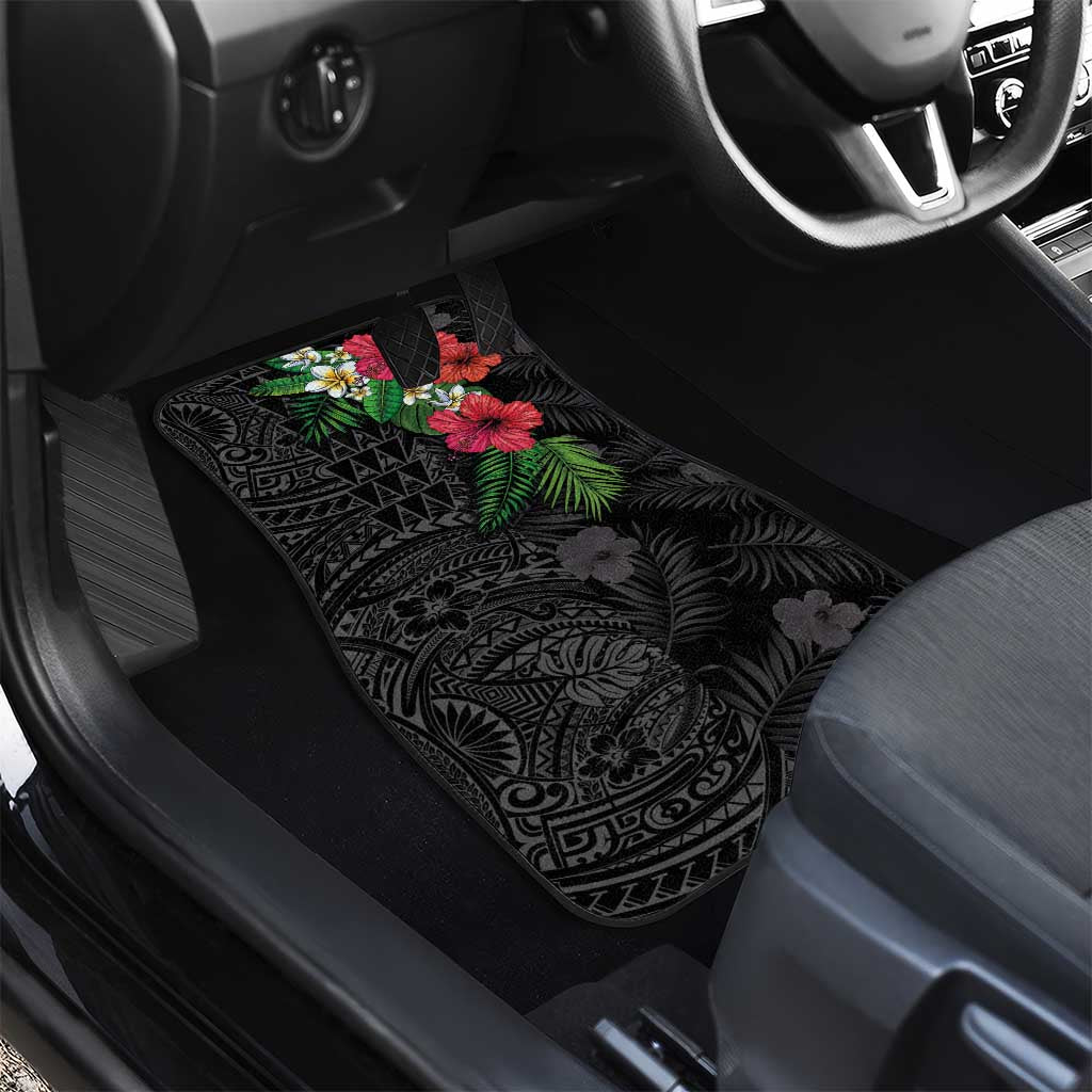 Hawaiian Tropical Plants Car Mats Kakau Tattoo and Polynesian Pattern Half Black Color LT03 - Polynesian Pride