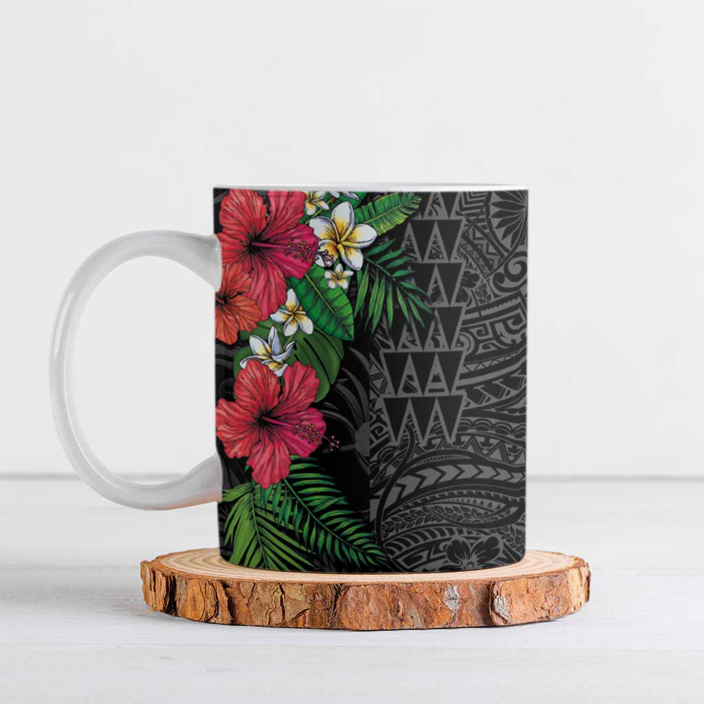 Hawaiian Tropical Plants Ceramic Mug Kakau Tattoo and Polynesian Pattern Half Black Color LT03 Black - Polynesian Pride