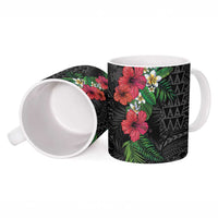 Hawaiian Tropical Plants Ceramic Mug Kakau Tattoo and Polynesian Pattern Half Black Color LT03 - Polynesian Pride