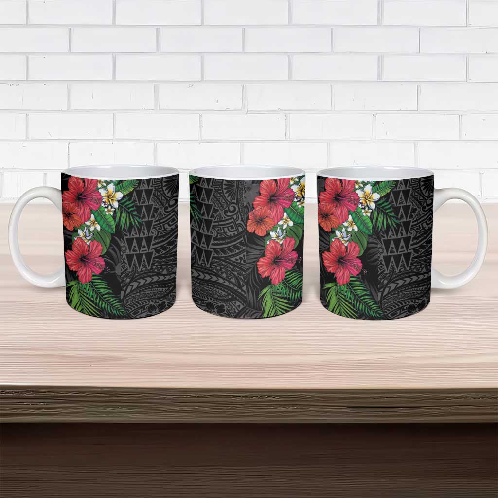 Hawaiian Tropical Plants Ceramic Mug Kakau Tattoo and Polynesian Pattern Half Black Color LT03 - Polynesian Pride