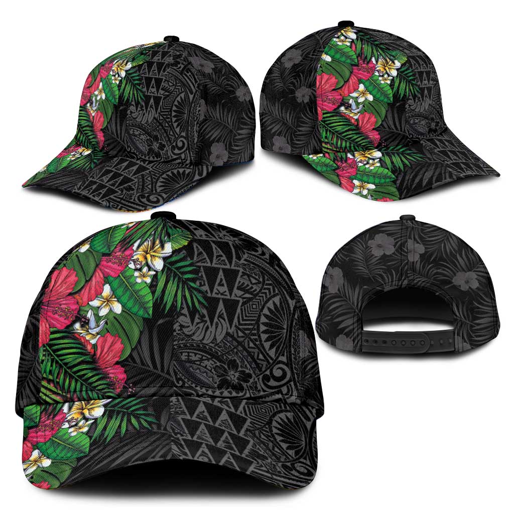 Hawaiian Tropical Plants Classic Cap Kakau Tattoo and Polynesian Pattern Half Black Color LT03 - Polynesian Pride