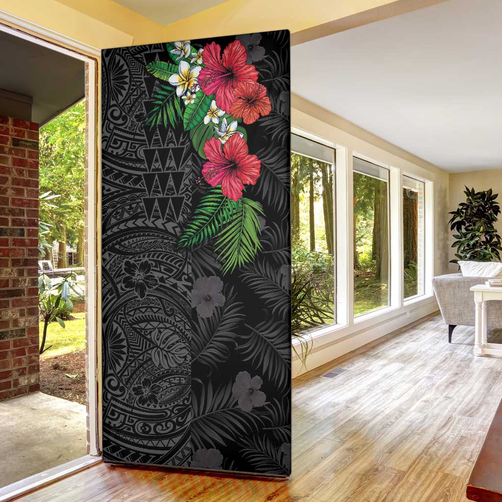 Hawaiian Tropical Plants Door Cover Kakau Tattoo and Polynesian Pattern Half Black Color LT03 - Polynesian Pride