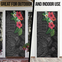 Hawaiian Tropical Plants Door Cover Kakau Tattoo and Polynesian Pattern Half Black Color LT03 - Polynesian Pride