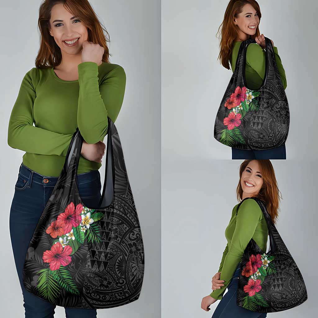Hawaiian Tropical Plants Grocery Bag Kakau Tattoo and Polynesian Pattern Half Black Color LT03 - Polynesian Pride