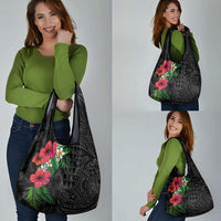 Hawaiian Tropical Plants Grocery Bag Kakau Tattoo and Polynesian Pattern Half Black Color LT03 - Polynesian Pride