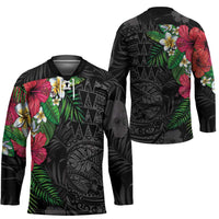 Hawaiian Tropical Plants Hockey Jersey Kakau Tattoo and Polynesian Pattern Half Black Color LT03 - Polynesian Pride