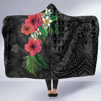Hawaiian Tropical Plants Hooded Blanket Kakau Tattoo and Polynesian Pattern Half Black Color LT03 One Size Black - Polynesian Pride