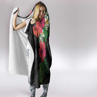 Hawaiian Tropical Plants Hooded Blanket Kakau Tattoo and Polynesian Pattern Half Black Color LT03 - Polynesian Pride