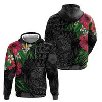 Hawaiian Tropical Plants Hoodie Kakau Tattoo and Polynesian Pattern Half Black Color LT03 - Polynesian Pride