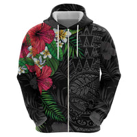 Hawaiian Tropical Plants Hoodie Kakau Tattoo and Polynesian Pattern Half Black Color LT03 - Polynesian Pride