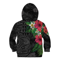 Hawaiian Tropical Plants Kid Hoodie Kakau Tattoo and Polynesian Pattern Half Black Color LT03 - Polynesian Pride