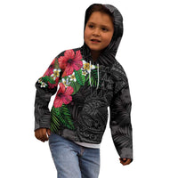 Hawaiian Tropical Plants Kid Hoodie Kakau Tattoo and Polynesian Pattern Half Black Color LT03 - Polynesian Pride