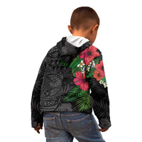 Hawaiian Tropical Plants Kid Hoodie Kakau Tattoo and Polynesian Pattern Half Black Color LT03 - Polynesian Pride