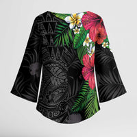 Hawaiian Tropical Plants Kimono Sleeve Blouse Kakau Tattoo and Polynesian Pattern Half Black Color LT03 - Polynesian Pride