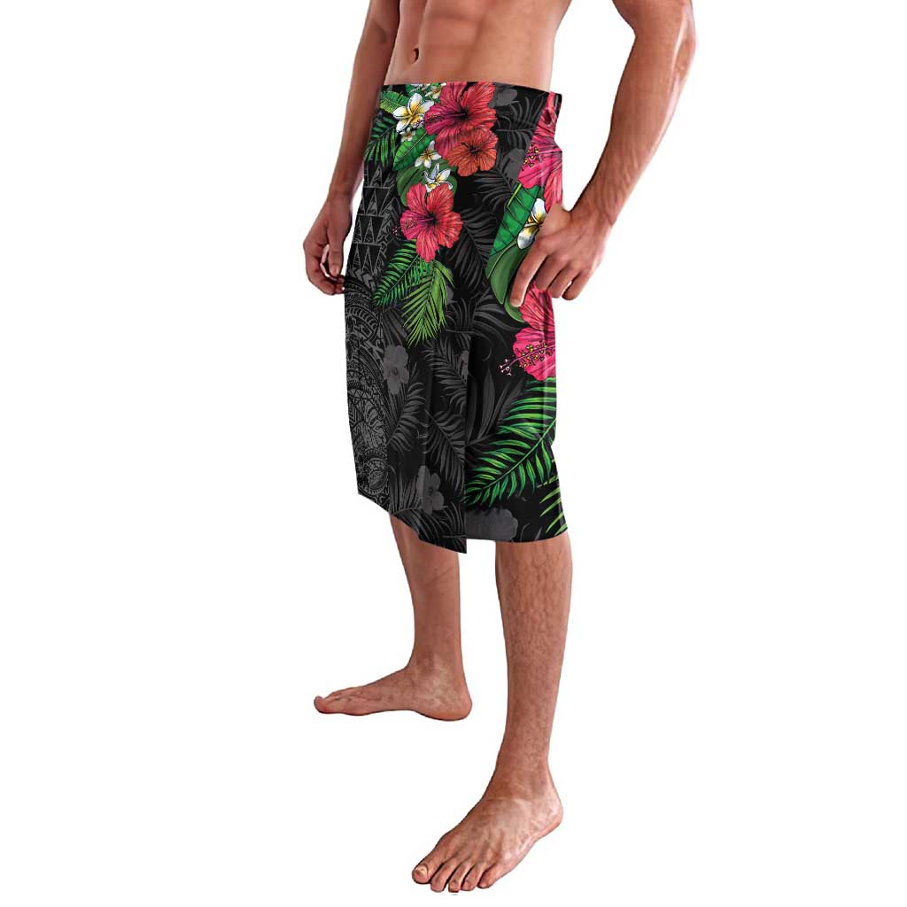 Hawaiian Tropical Plants Lavalava Kakau Tattoo and Polynesian Pattern Half Black Color