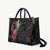 Hawaiian Tropical Plants Leather Bag Kakau Tattoo and Polynesian Pattern Half Black Color LT03 Black - Polynesian Pride